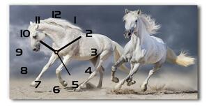 Vodorovné Sklenené hodiny na stenu Biele kone pláž