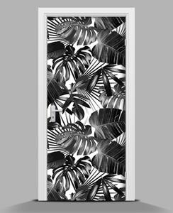 Nálepka fototapeta na dvere Listy palmy čiernobiele