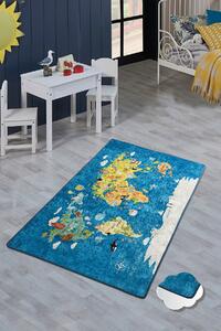 ASIR Koberec 140 x 190 MAPA SVETA modrá