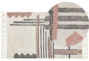 Koberec béžový a čierny bavlnený 80 x 150 cm škandinávsky vzor obdĺžnikový ručne tkaný so strapcami obývacia izba