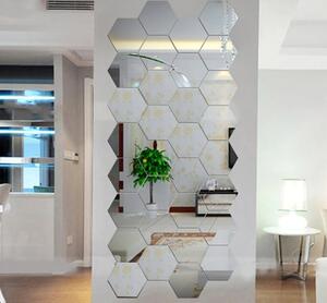 Veselá Stena Samolepiace zrkadlové dekorácie Hexagón