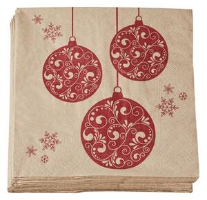 Blancheporte Súprava 25 papierových obrúskov s motívom vianočných gulí béžová/červená 25 ks