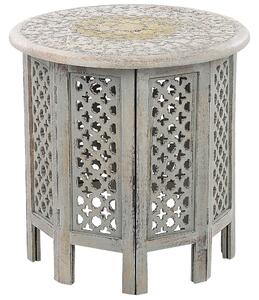 Príručný stolík Sivý Mango Drevo Nočný stolík Ručne vyrábaný zúfalý efekt Vintage Orientálny štýl Prelamovaný dizajn Obývacia izba Spálňa