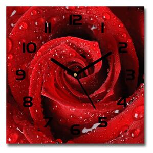 Sklenené hodiny štvorec Kvapky na ružu