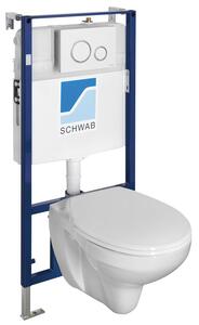 Sapho, závesné WC TAURUS s podomietkovou nádržkou a tlačidlom Schwab, biela, LC1582-SET5