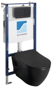 Sapho, závesné WC PAULA s podomietkovou nádržkou a tlačidlom Schwab, čierna matná, TP325-51SM-SET5