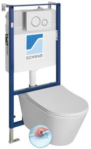 , Závesné WC AVVA Rimless s podomietkovou nádržkou a tlačidlom Schwab, biela, 100314-SET5