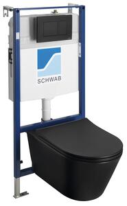, Závesné WC AVVA Rimless s podomietkovou nádržkou a tlačidlom Schwab, čierna mat, 100314-110-SET5