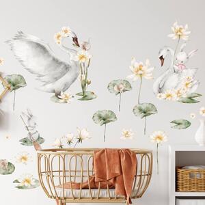 INSPIO-textilná prelepiteľná nálepka - Nálepky na stenu - Labute so zajačikmi