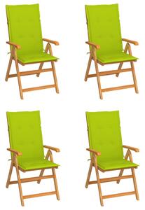 Záhradné stoličky 4 ks s jasnozelenými podložkami tíkový masív