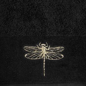 Osuška v čiernej farbe s výšivkou vážky prešívanou zlatou niťou Čierna