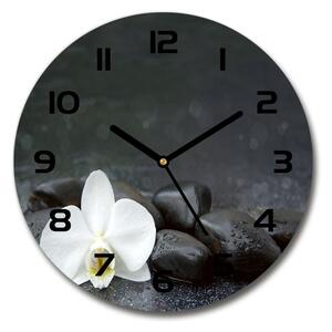 Sklenené nástenné hodiny okrúhle Orchidea