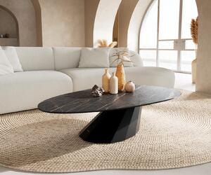 DELIFE Konferenčný stolík Edge oválny 140x75 cm keramika Laminam® Noir Desir hnedá Parabi kov čierna