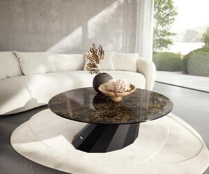 DELIFE Konferenčný stolík Edge okrúhly 100x100 cm keramika Laminam® Emperador Extra Lucidato tmavohnedá Parabi kov čierna