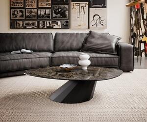 DELIFE Konferenčný stolík Edge organický 140x76 cm keramika Laminam® Emperador Extra Lucidato tmavohnedá Parabi kov čierna