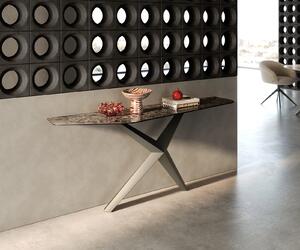 DELIFE Konzolový stolík Edge polygonálny 180×50 cm keramika emperador extra leštená tmavohnedá Zentharo kov titánová farba