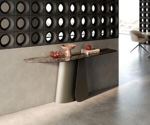 DELIFE Konzolový stolík Edge polygonálny 180×50 cm keramika emperador extra leštená tmavohnedá Livos kov titánová farba
