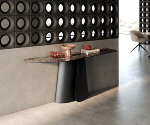 DELIFE Konzolový stolík Edge polygonálny 180×50 cm keramika Emperador extra leštená tmavohnedá Livos kov čierna