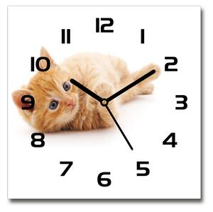 Sklenené nástenné hodiny štvorec Červená mačka