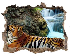 Díra 3D fototapeta nálepka Tiger vodopád nd-k-70563855