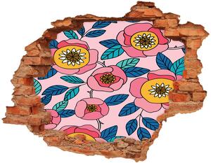Nálepka 3D diera na stenu Ružové kvety nd-c-101223430