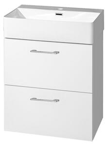 Mereo Mereo, Leny, kúpeľňová skrinka s keramickým umývadlom 50 cm, biela, nové madlo, MER-CN810N