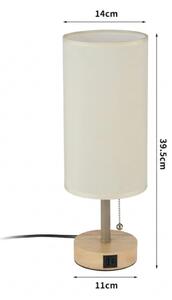 Brilagi - Stolová lampa s USB portom TABLON 1xE27/25W/230V dub/béžová/krémová