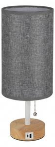 Brilagi - Stolná lampa s USB portom TABLON 1xE27/25W/230V dub/biela/šedá