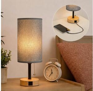 Brilagi - Stolná lampa s USB portom TABLON 1xE27/25W/230V dub/čierna/sivá