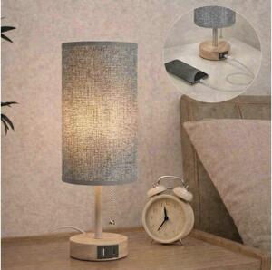 Brilagi - Stolná lampa s USB portom TABLON 1xE27/25W/230V dub/béžová/sivá