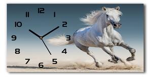 Vodorovné Sklenené hodiny na stenu Biely kôň v cvale