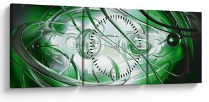 Zelený abstraktný obraz (s hodinami) (90x30 cm)