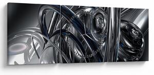 Obraz sivej abstrakcie s modrou (s hodinami) (90x30 cm)