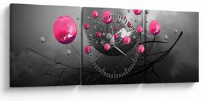 Obraz ružových abstraktných gulí (s hodinami) (90x30 cm)