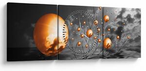 Obraz oranžových abstraktných gulí (s hodinami) (90x30 cm)