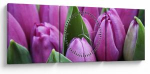 Obraz - kvety tulipánov (s hodinami) (90x30 cm)