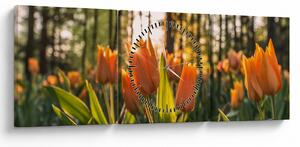 Obraz - kvety tulipánov (s hodinami) (90x30 cm)