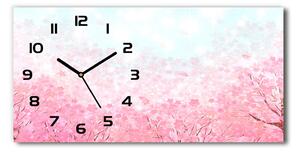 Vodorovné Sklenené hodiny na stenu tiché Kvety višne