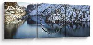 Obraz - zimná krajina s jazerom (s hodinami) (90x30 cm)