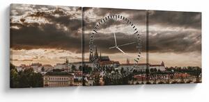 Obraz - zamračená Praha (s hodinami) (90x30 cm)
