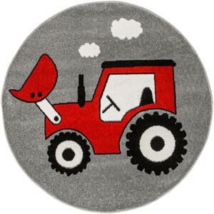 Koberec Lima G753A traktor, červený / sivý kruh