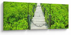Obraz - drevený chodník (s hodinami) (90x30 cm)