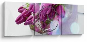 Obraz - kytice tulipánov (s hodinami) (90x30 cm)