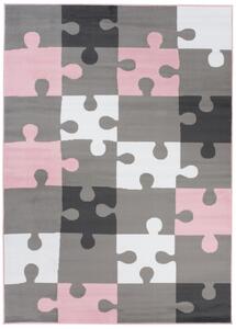Detský koberec PINKY Z414C Puzzle sivý, ružový