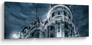 Obraz architektúry v tme (s hodinami) (90x30 cm)