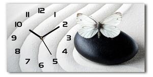 Vodorovné Sklenené hodiny na stenu Kameň zen a motýľ