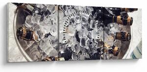 Obraz - šampanské v ľade (s hodinami) (90x30 cm)