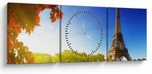 Obraz - jeseň v Paríži (s hodinami) (90x30 cm)