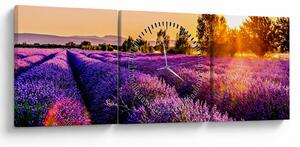 Obraz levanduľového poľa (s hodinami) (90x30 cm)