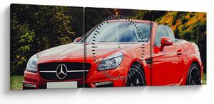 Obraz - červený Mercedes (s hodinami) (90x30 cm)